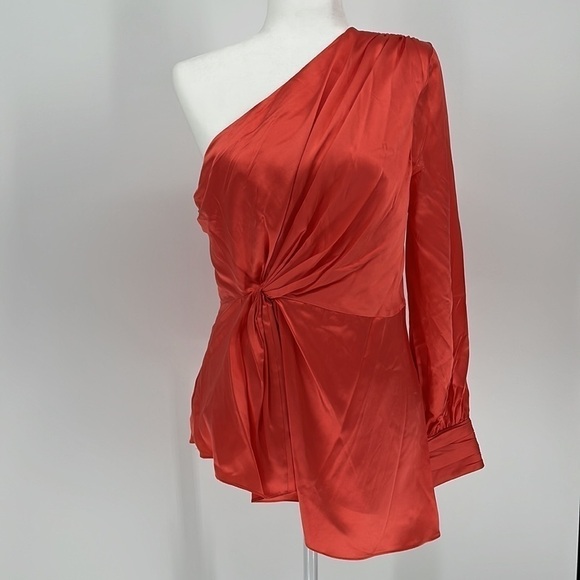 Cinq A Sept Stace Neon Coral One Shoulder Blouse Size Medium New with tags! - Picture 3 of 16